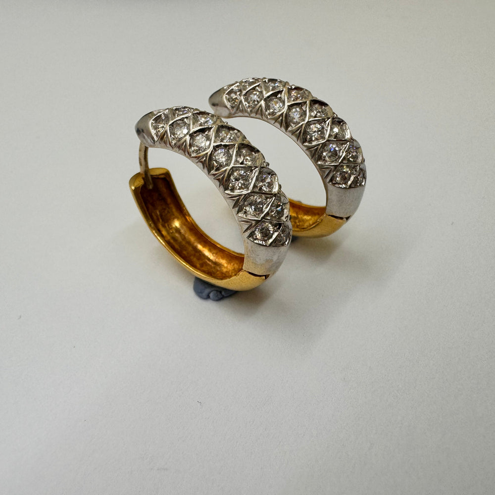 Créoles Or Jaune et Blanc 18K avec Oxydes de Zirconium - 11.21 Grs