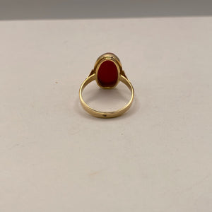 Bague Corail  en Or Jaune 18K 5.46 Grs - Taille 57