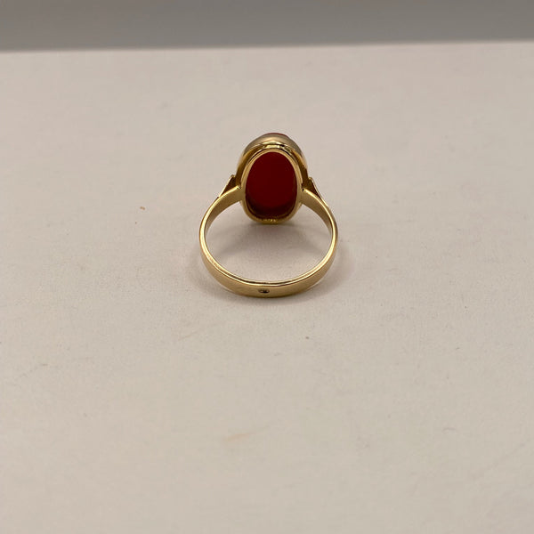 Bague Corail  en Or Jaune 18K 5.46 Grs - Taille 57