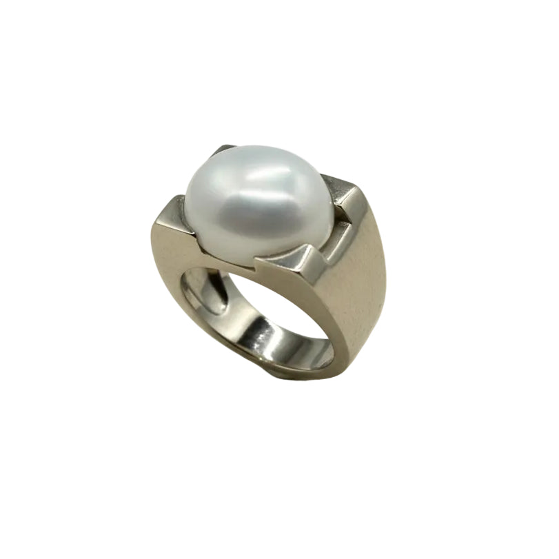 Chevalière en or blanc 18 K - Taille 54