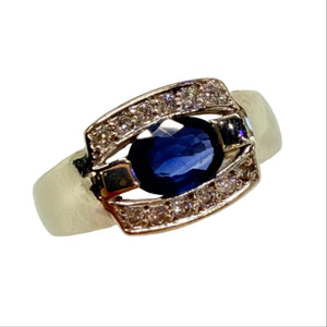 Bague en Or blanc 18 k Diamants et Saphir