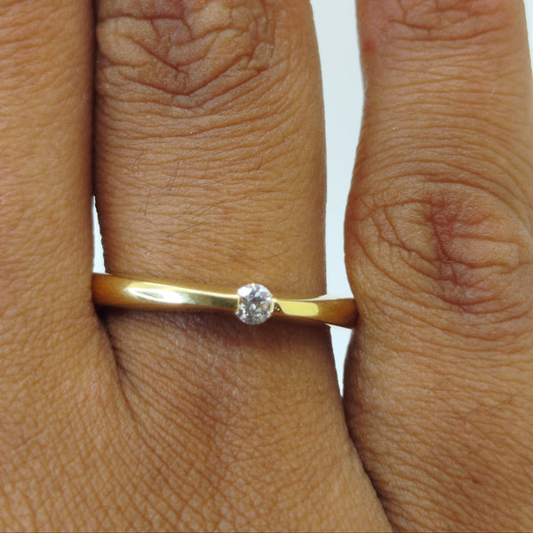 Bague Solitaire Or Jaune 18K  Diamants - Taille 54 - 2.83g