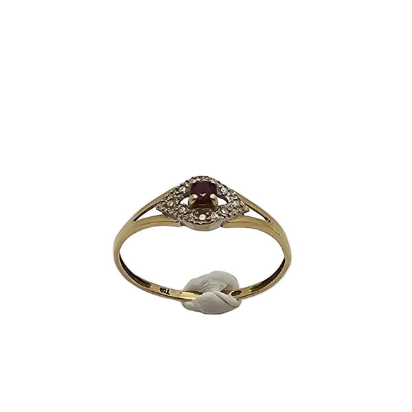 Bague Or Jaune Solitaire Rubis Diamants 18K - 1.23 G - T 58