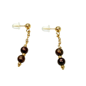 Boucles d'oreilles Or Jaune 18k Pendantes avec 2 perles