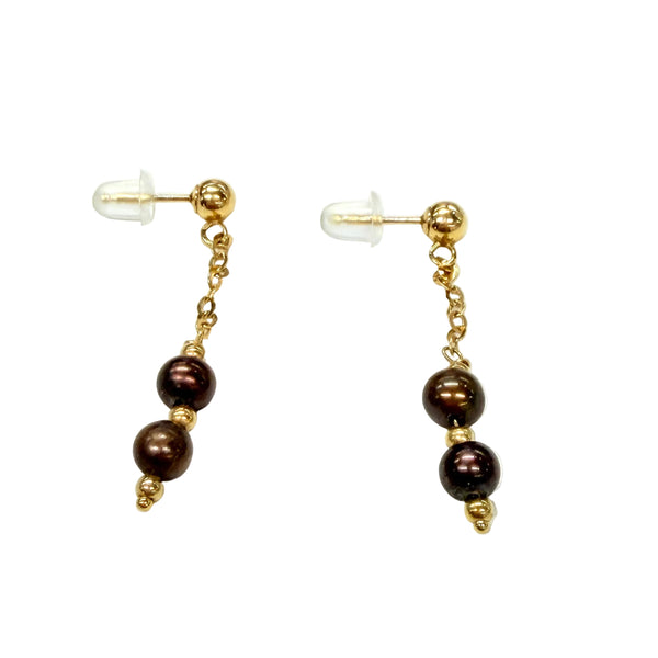 Boucles d'oreilles Or Jaune 18k Pendantes avec 2 perles