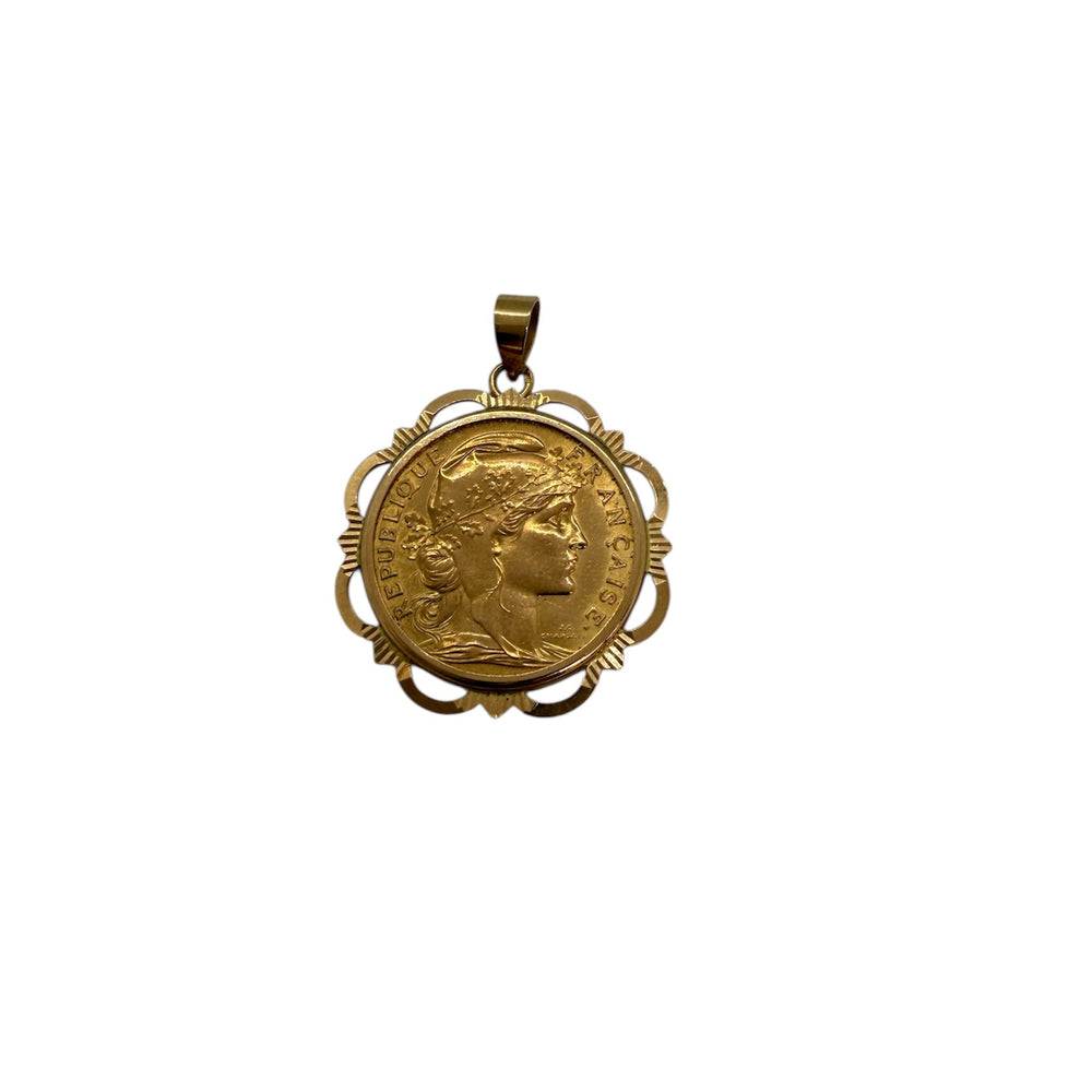 Pendentif Or Jaune 20 Francs Coq Marianne 1908 - 8.51 Grs
