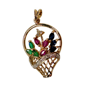 Pendentif Bouquet de Pierres en Or Jaune et Or Blanc 14k