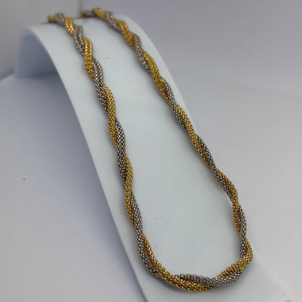 Collier Ras du Cou Tressé  en Or Jaune et Gris 18K - 42.5cm - 17.07g