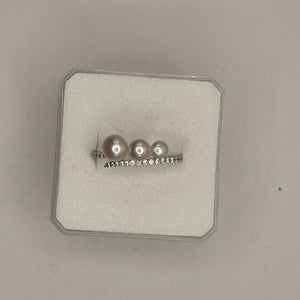 Bague en Or Blanc 18K avec Perles et Zirconiums