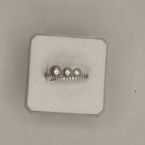 Bague en Or Blanc 18K avec Perles et Zirconiums
