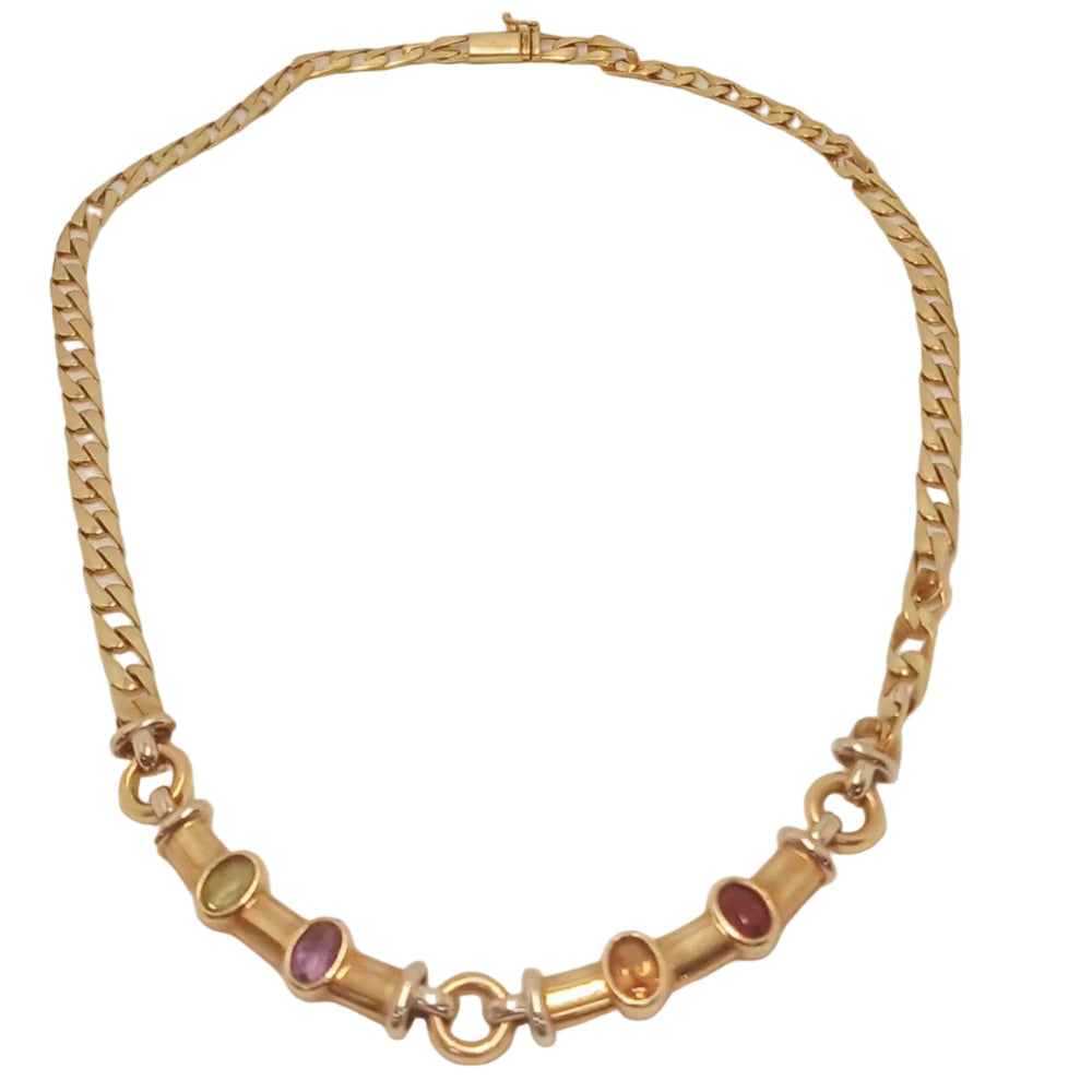 Collier Princesse en Or Jaune avec Pierres Multicolores 18K - 21.90Grs - 42.50cm