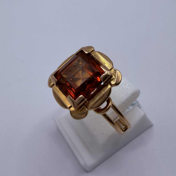 Bague Ambre en Or Jaune 18K - Taille 51.5