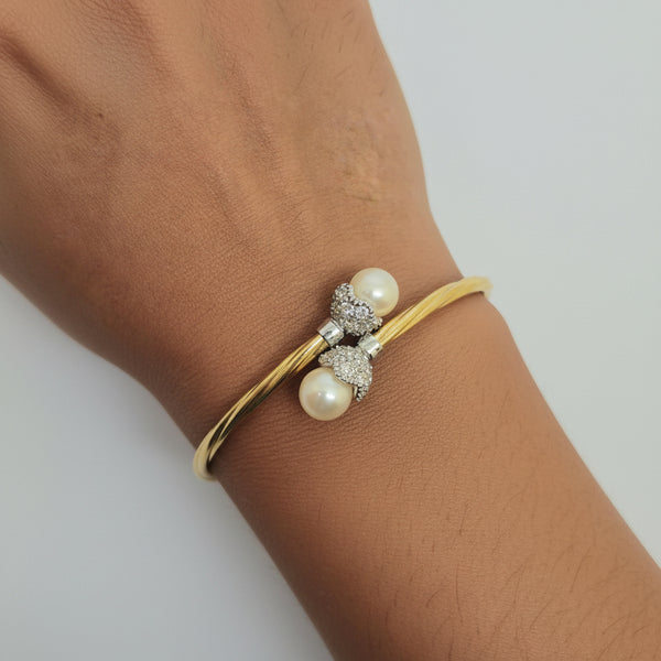 Jonc en Or Jaune 18k avec Perles et Diamants
