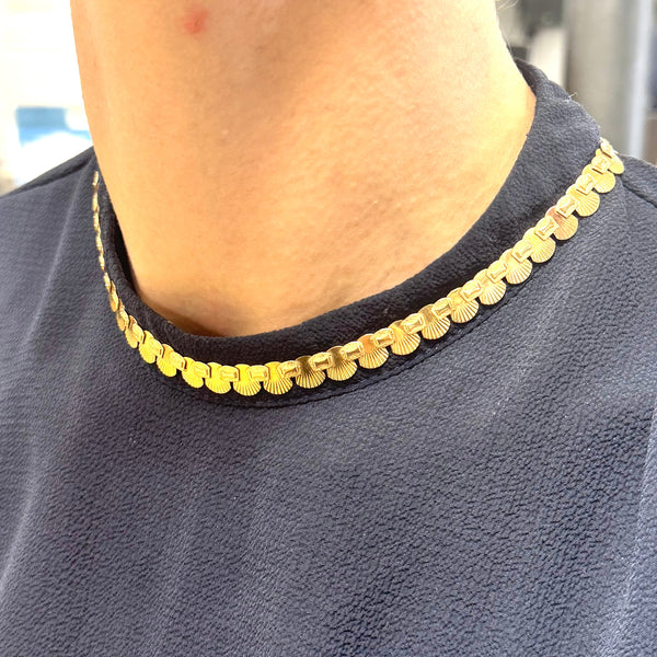 Collier Ras-du-Cou en Or Jaune 18 Carats et Maille Coquille Longueur -43,5