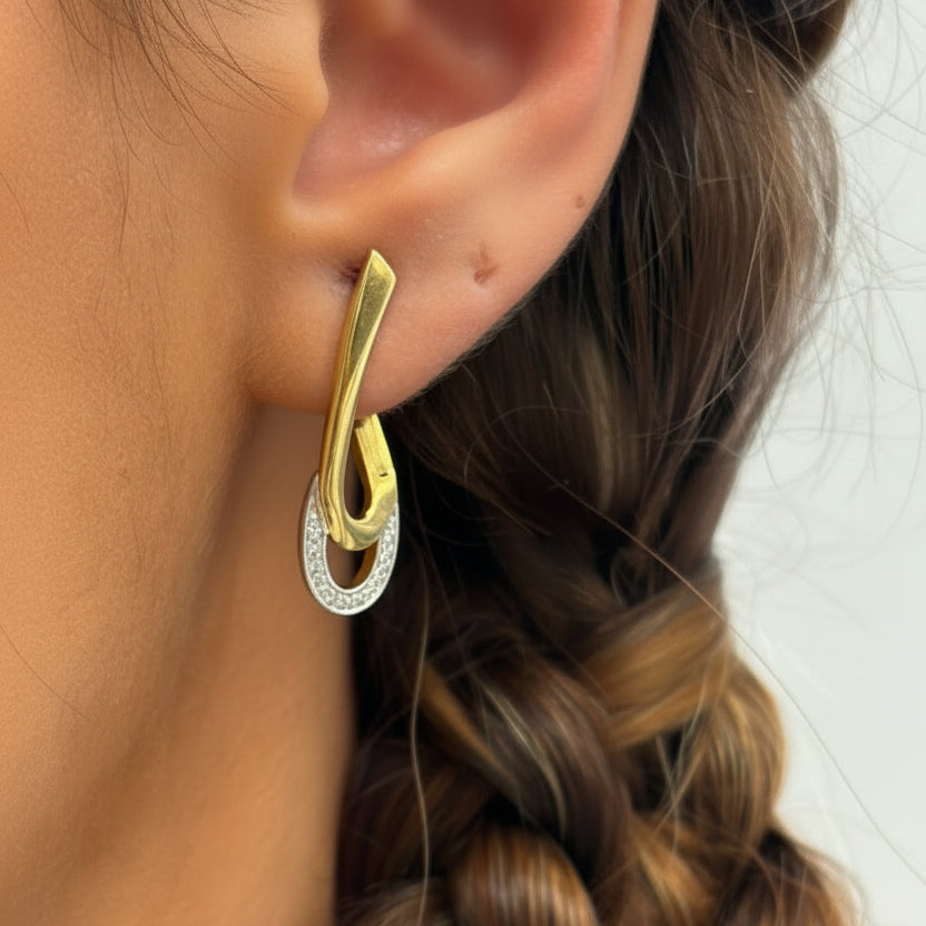 Boucles d'oreilles en Or Jaune et Or Blanc avec Diamants 18k