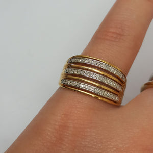 Bague en Or Jaune 18K avec 51 Diamants - Taille 54 - 3.25g