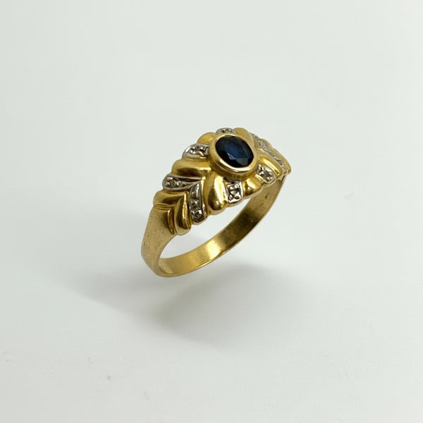 Bague Tank Or 18K - 3.93 G - Taille - 61 avec Diamants et Saphir