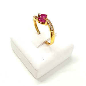 Bague en Or jaune avec diamants et rubis  18k 2.50 Grs - Taille 56
