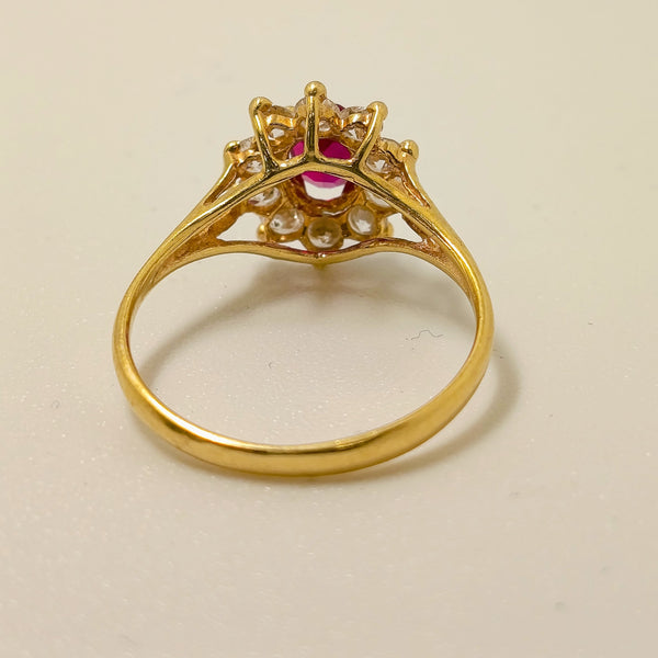 Bagues marguerite en or jaune avec Rubis et Zirconium