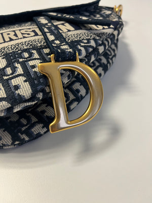 Sac Dior Saddle en toile oblique bleu
