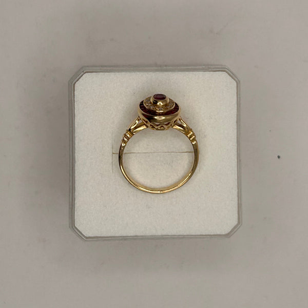 Bague en Or Jaune 18K avec Rubis et Diamant