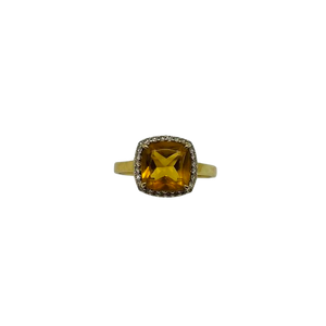 Bague Citrine et Diamants en Or Jaune 18K Taille-47.5