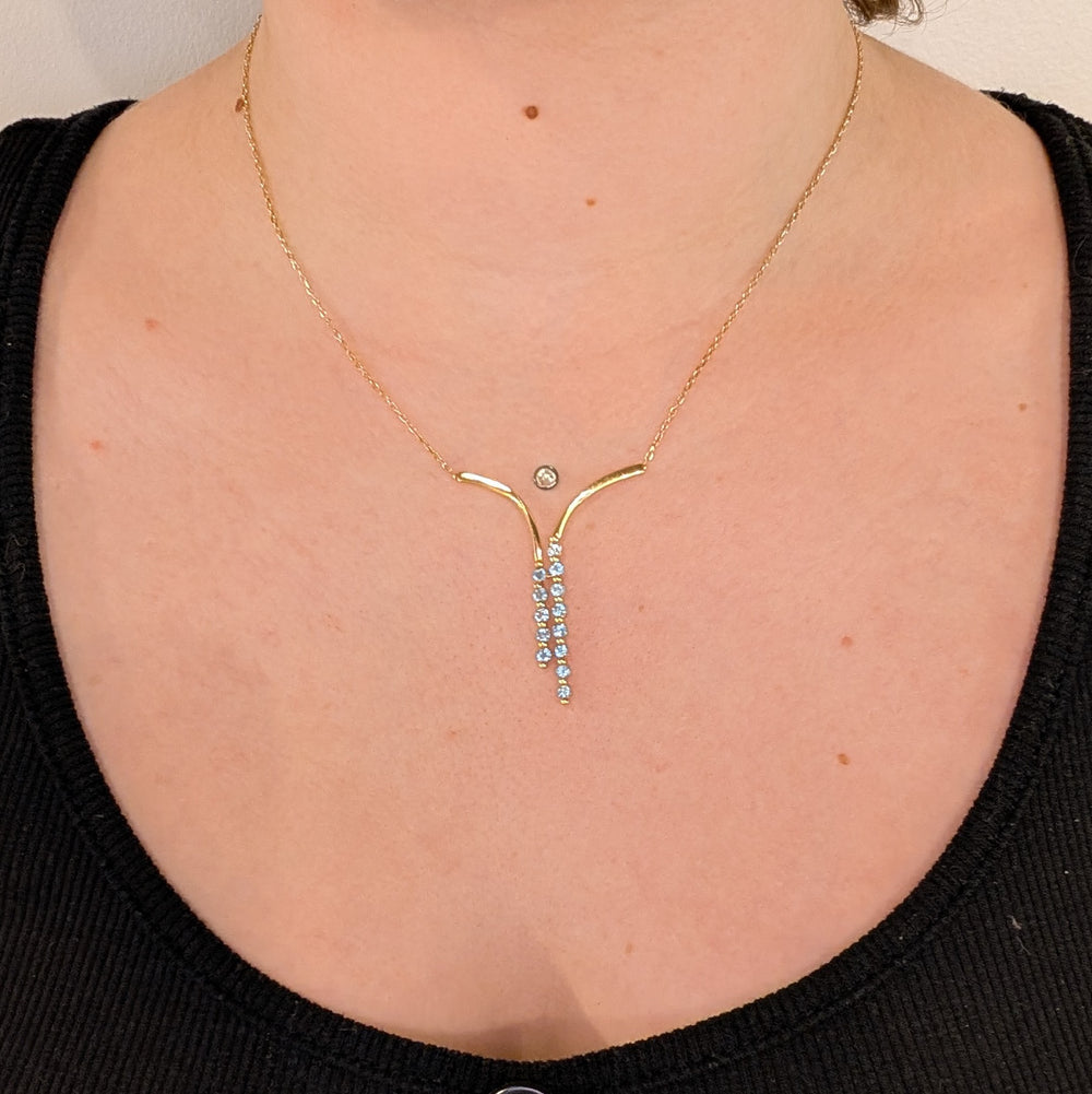 Collier Princesse Or Jaune 18k avec Topazes Bleues