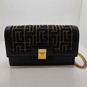 Sac à main Balmain en toile jacquard noir et kaki