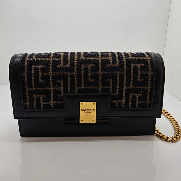 Sac à main Balmain en toile jacquard noir et kaki