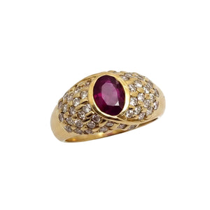 Bague Tank Or Jaune 18 Carats avec Rubis et Diamant