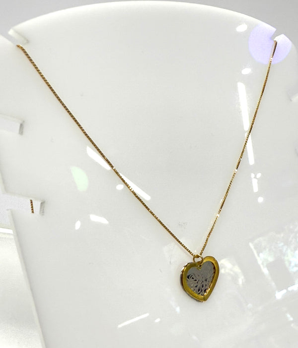 Collier Coeur en Or Jaune et Blanc 18k 1.92 Grs