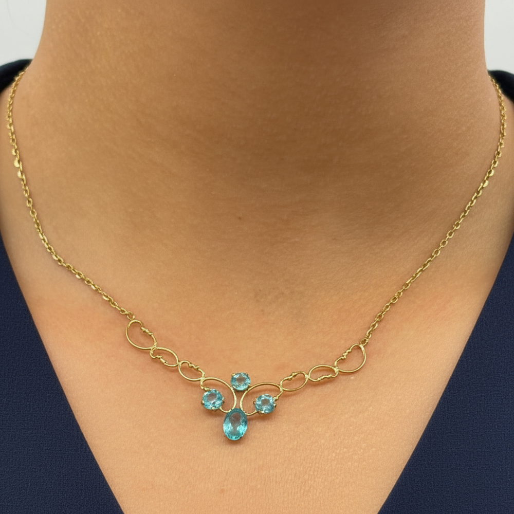 Collier Princesse en Or Jaune 18K avec 4 Zirconium