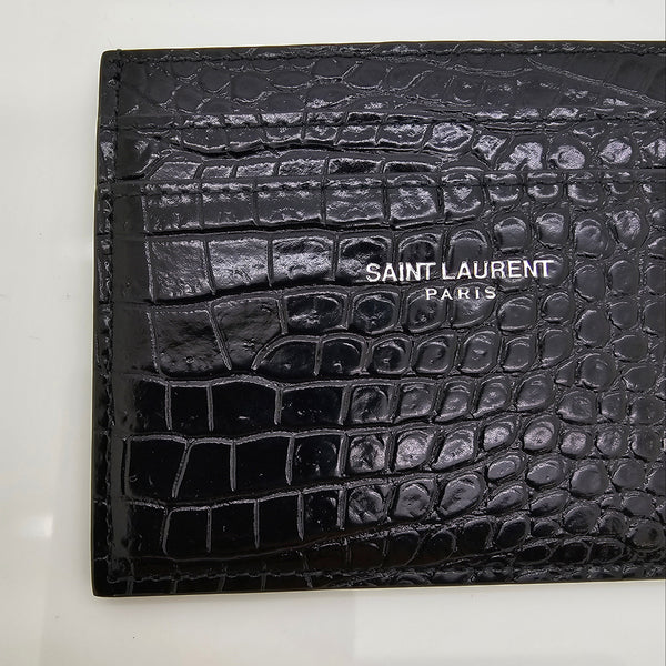 Porte Cartes Saint Laurent - Texture Effet Croco Noir