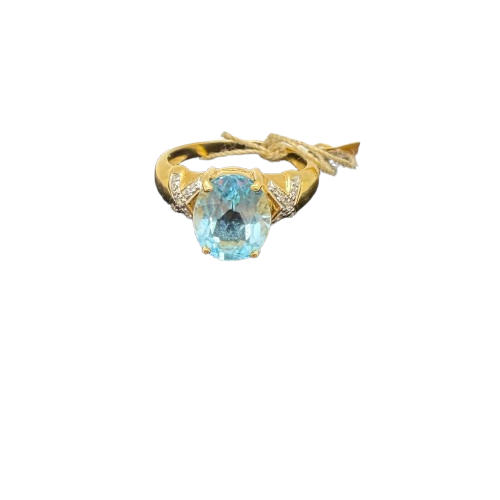 Bague vintage trilogie aigue-marine et oxyde de zirconium 18K - T 52