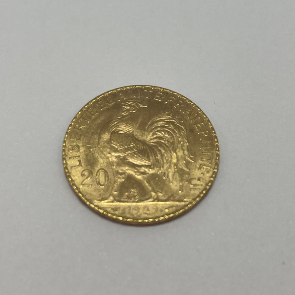 20 Francs en or jaune 22 carats  Poids-6.45