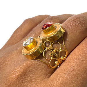 Bague Ancienne avec Oxyde de Zirconium en Or Jaune 21K