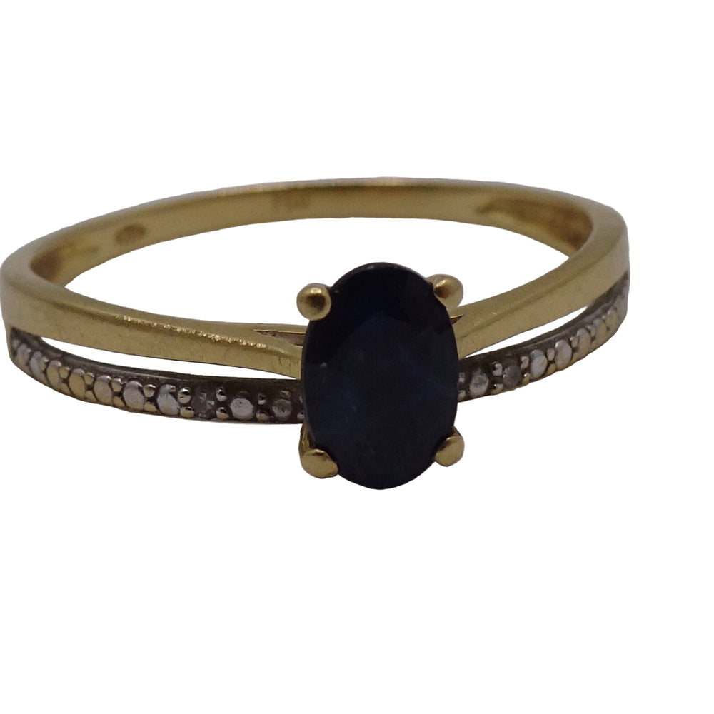 Bague en Or Jaune 18 Carats avec Saphir et Diamants – Taille 58