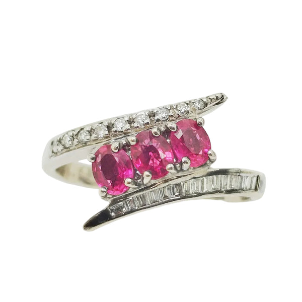 Bague en Or Blanc 18K avec Diamants et Rubis - Taille 54 - 3.5G