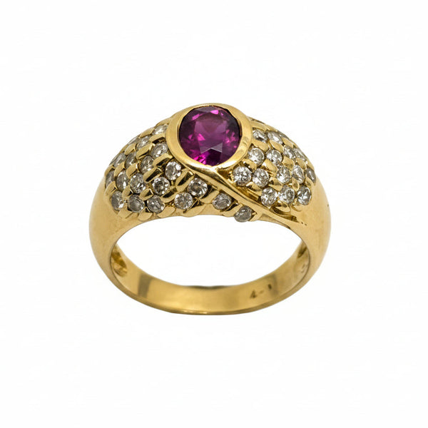 Bague Tank Or Jaune 18 Carats avec Rubis et Diamant