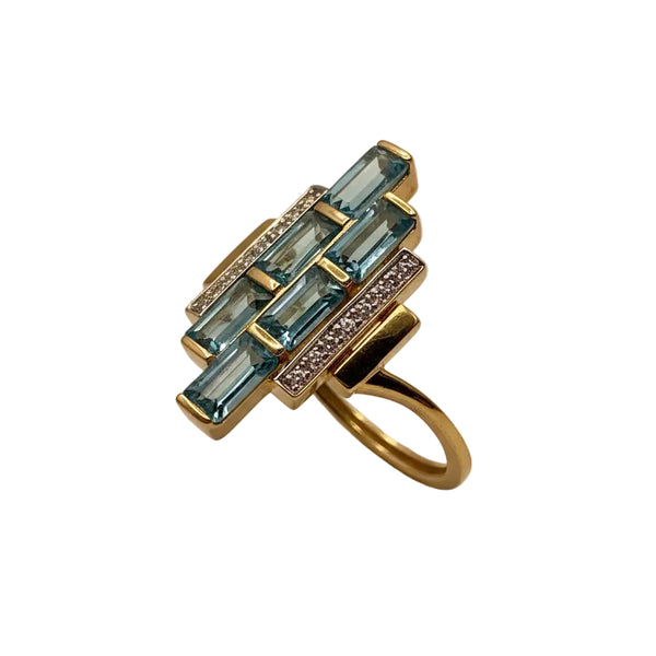 Bague en Or Jaune 18K - Diamants et Topazes - 3.05G - Taille 47