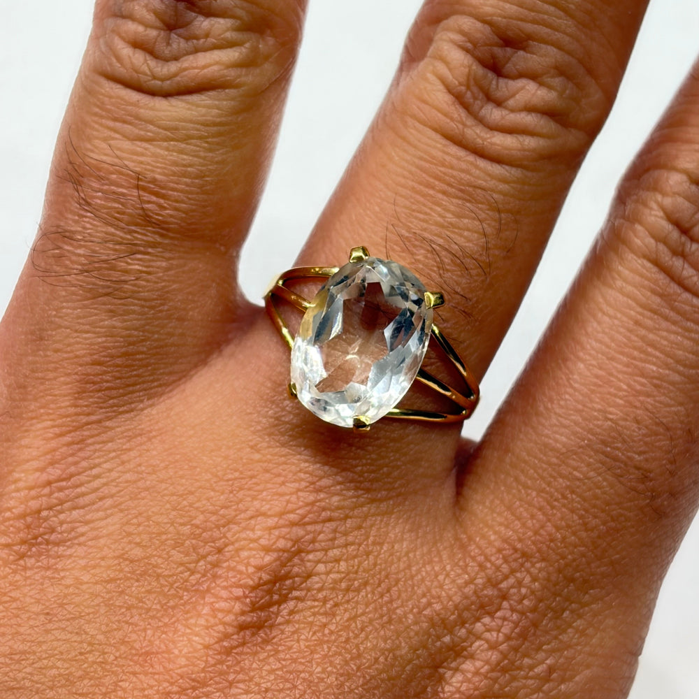 Bague Or Jaune 750, Taille 58, Topaze Blanche