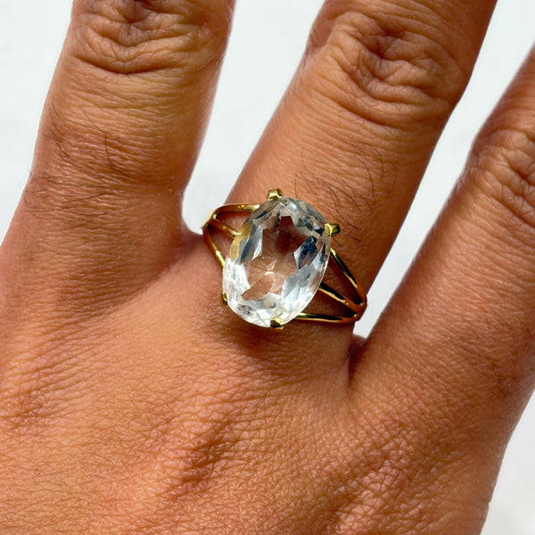 Bague Or Jaune 750, Taille 58, Topaze Blanche