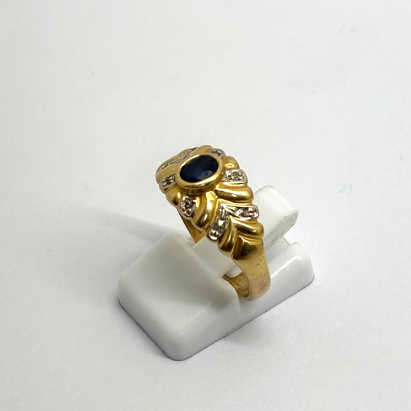 Bague Tank Or 18K - 3.93 G - Taille - 61 avec Diamants et Saphir