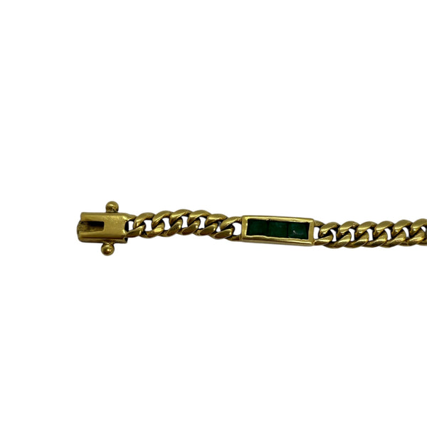 Bracelet Gourmette en Or Jaune Émeraude 18 Carats - 19.5cm