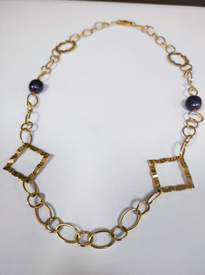 Collier Princesse Or 18K avec Perles Fantaisie Lg 50