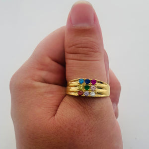 Bague en Or Jaune 9 Planètes 18K et Zirconium