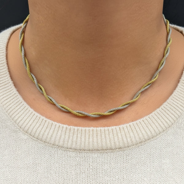 Collier Ras du Cou Torsadé Or Blanc & Jaune 18K