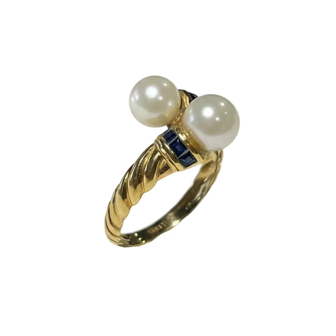 Bagues en or 18K avec topazes et perles - T53 - 2.67g