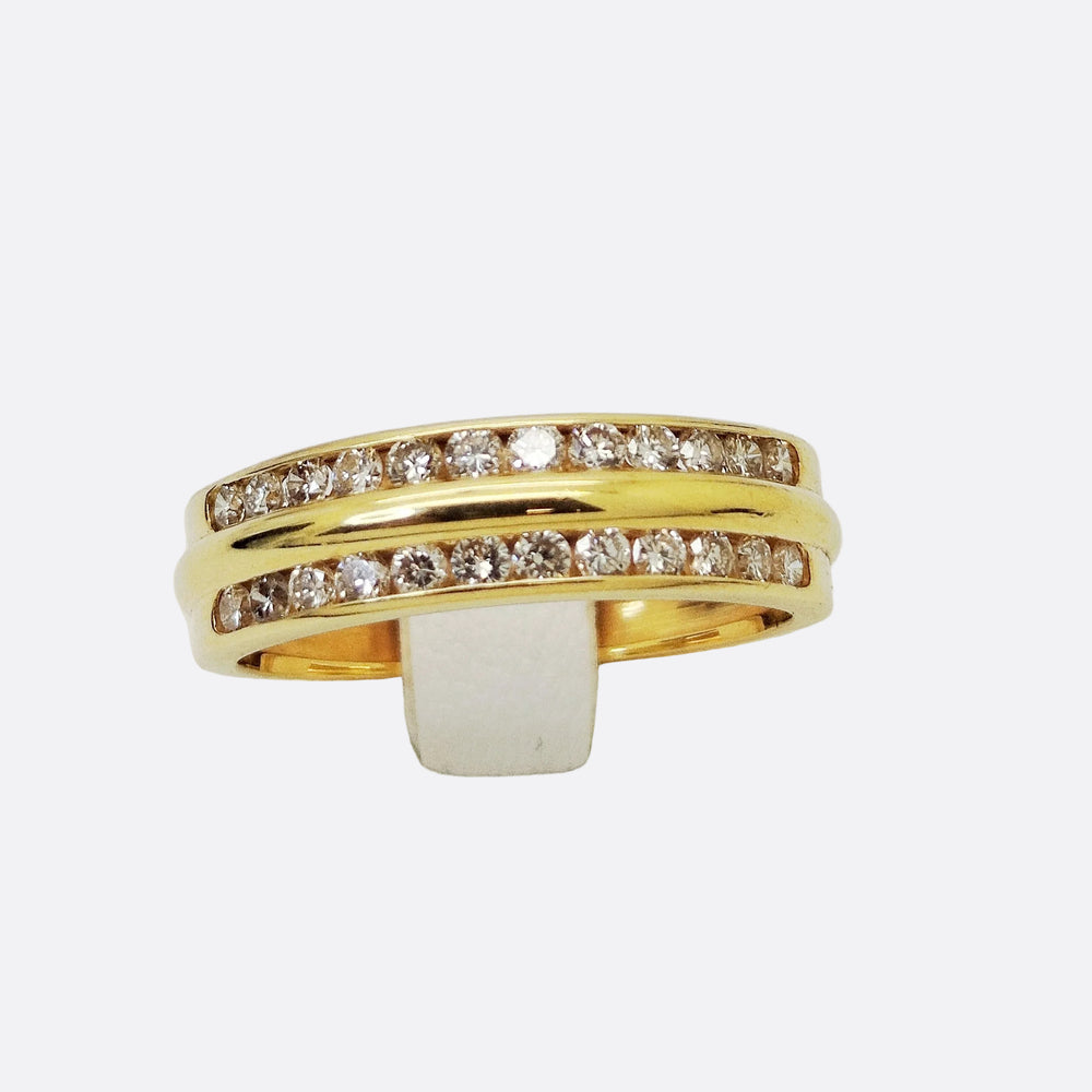 Bague en Or Jaune 18K avec Diamants - Taille 54 - 3.45G