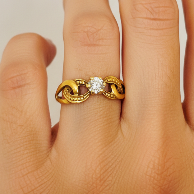 Bague Solitaire Or Jaune 18K Oxyde de Zirconium